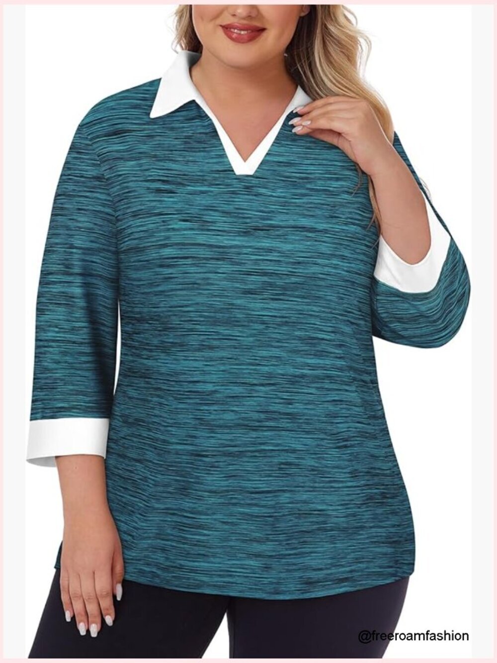 Women's Plus Size 3/4 Sleeve Golf Polo Shirt V-Neck Quick Dry Workout Top